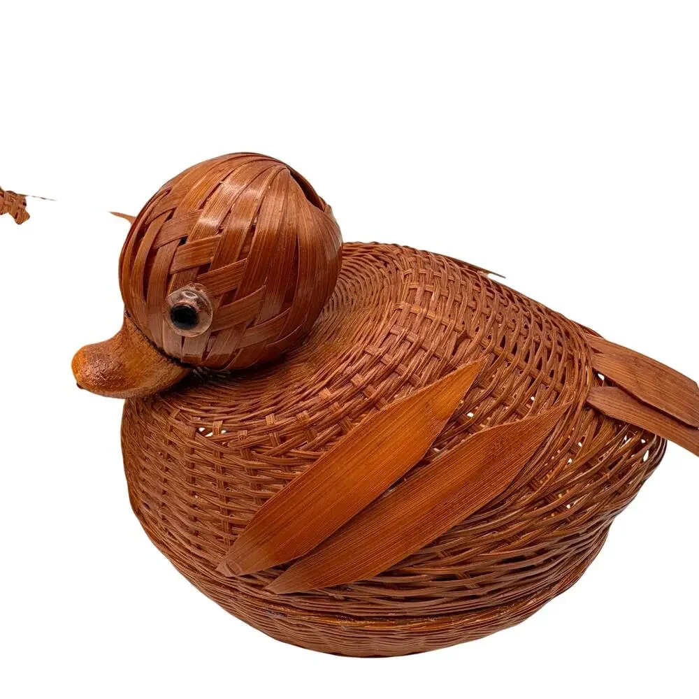 Bamboo Duck Basket Set of 2 Chekiang Chenghsien Woven Mid Century Boho Quirky